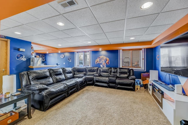 5147 Fairground Ct, Monee, IL 60449 - carpeted living room with a drop ceiling and recessed lighting
