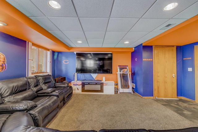 5147 Fairground Ct, Monee, IL 60449 - carpeted living room with a paneled ceiling and recessed lighting