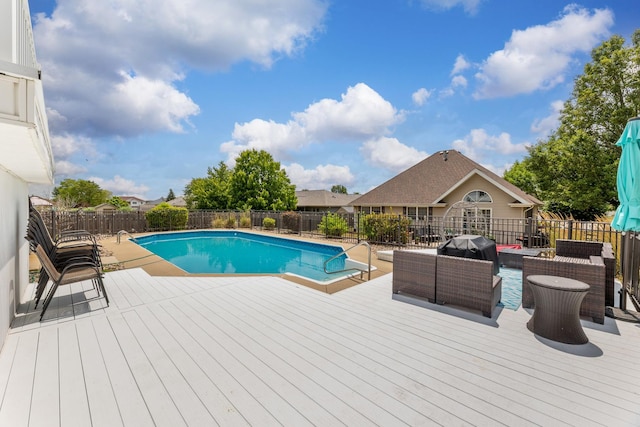 5147 Fairground Ct, Monee, IL 60449 - view of pool featuring a wooden deck, a fenced backyard, and area for grilling