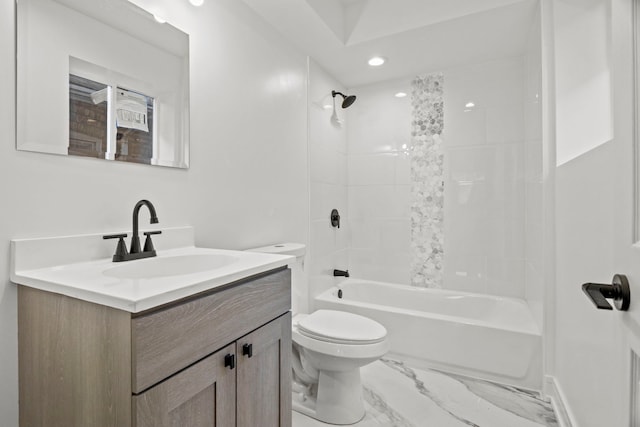 7711 S Ridgeland Ave, Chicago, IL 60649 - full bath featuring vanity, shower / tub combination, marble finish floors, and recessed lighting
