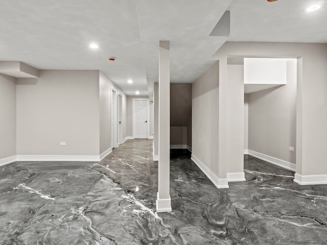 7711 S Ridgeland Ave, Chicago, IL 60649 - finished below grade area with recessed lighting and marble tiled flooring