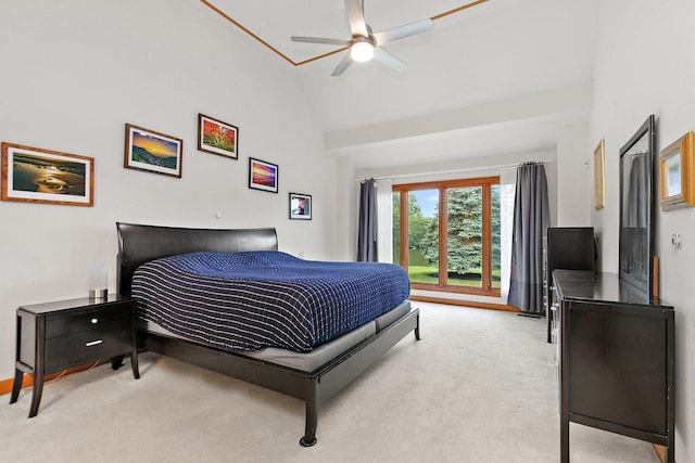 1521 Pendelton Ct, Palatine, IL 60067 - bedroom featuring light colored carpet, vaulted ceiling, and ceiling fan