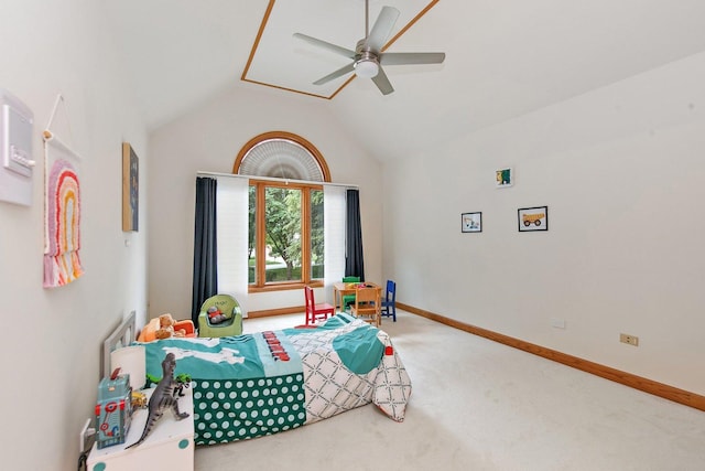 1521 Pendelton Ct, Palatine, IL 60067 - carpeted bedroom featuring lofted ceiling and a ceiling fan