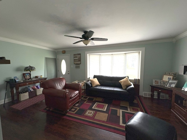 417 Major Dr, Northlake, IL 60164 - living room featuring wood finished floors, crown molding, and a ceiling fan