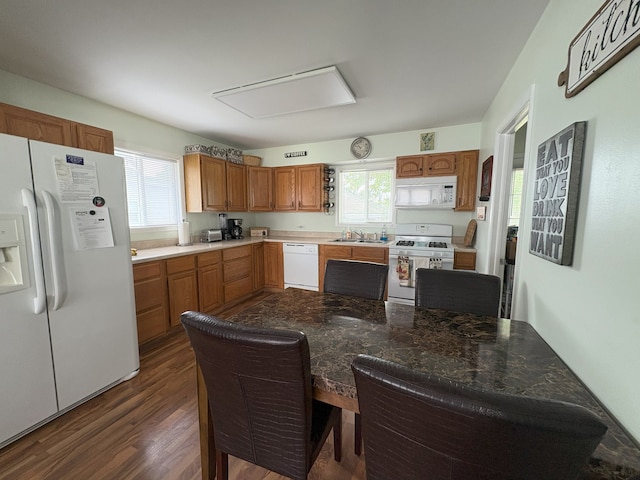 417 Major Dr, Northlake, IL 60164 - kitchen with white appliances, dark wood-type flooring, and brown cabinets