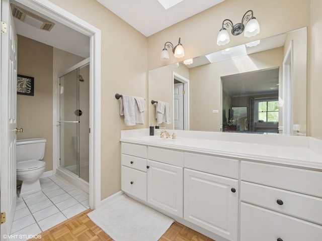 68 E Garden Ave, Palatine, IL 60067 - bathroom featuring vanity, a stall shower, and a skylight