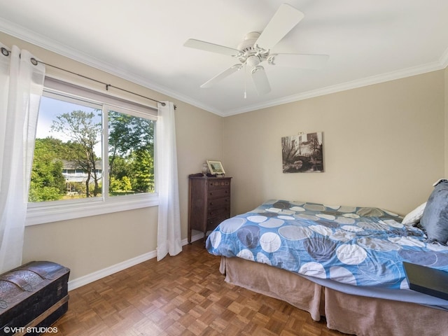 68 E Garden Ave, Palatine, IL 60067 - bedroom featuring ornamental molding and a ceiling fan
