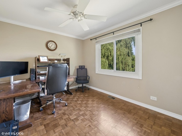 68 E Garden Ave, Palatine, IL 60067 - office space featuring ornamental molding and ceiling fan
