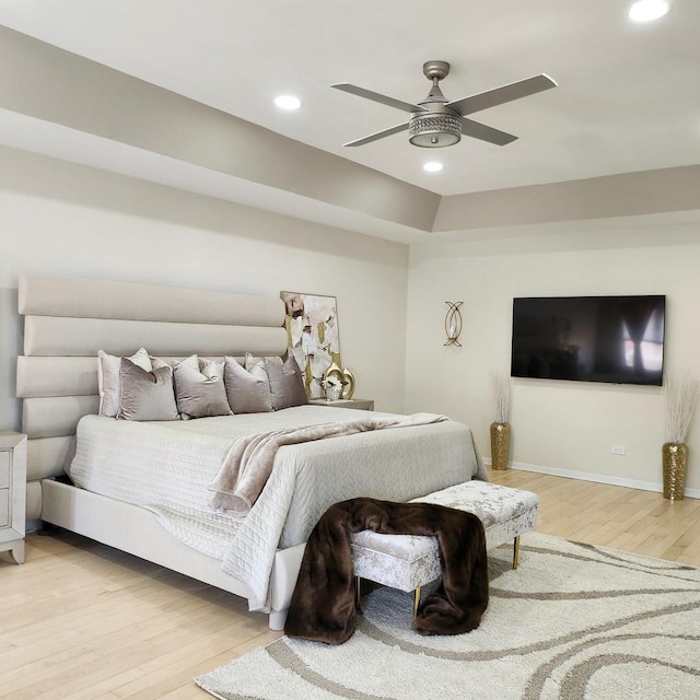 21206 Sophia Dr, Matteson, IL 60443 - bedroom with light wood finished floors, recessed lighting, and ceiling fan