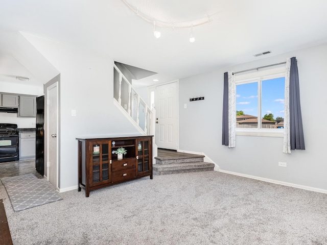 8429 162nd Pl Unit 3, Tinley Park, IL 60487 - unfurnished living room featuring stairs and carpet flooring