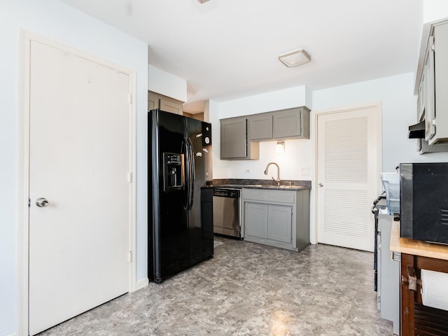 8429 162nd Pl Unit 3, Tinley Park, IL 60487 - kitchen with black fridge with ice dispenser, dishwasher, gray cabinetry, and dark countertops