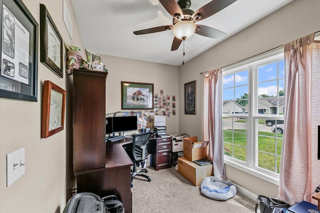 204 Campbell St, Tolono, IL 61880 - carpeted home office featuring healthy amount of natural light and ceiling fan