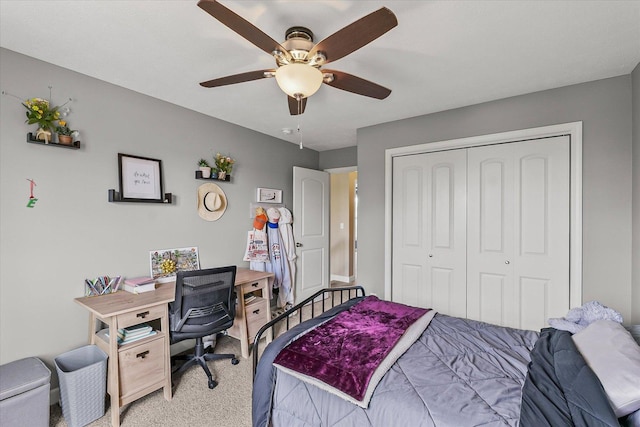 204 Campbell St, Tolono, IL 61880 - carpeted bedroom with an office area, a closet, and ceiling fan