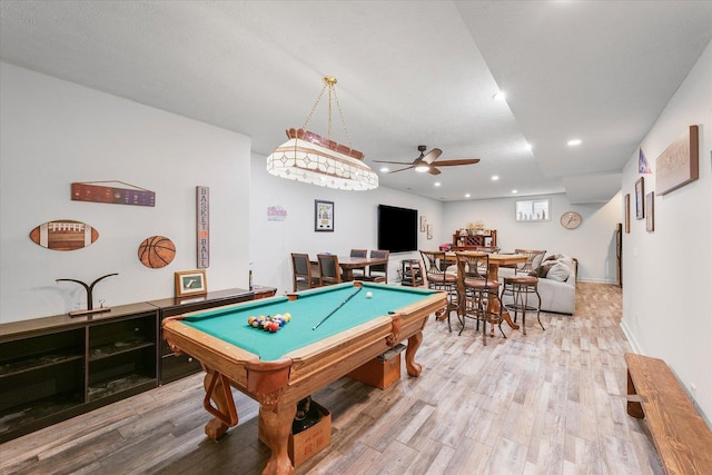 204 Campbell St, Tolono, IL 61880 - playroom featuring light wood finished floors, ceiling fan, recessed lighting, and pool table