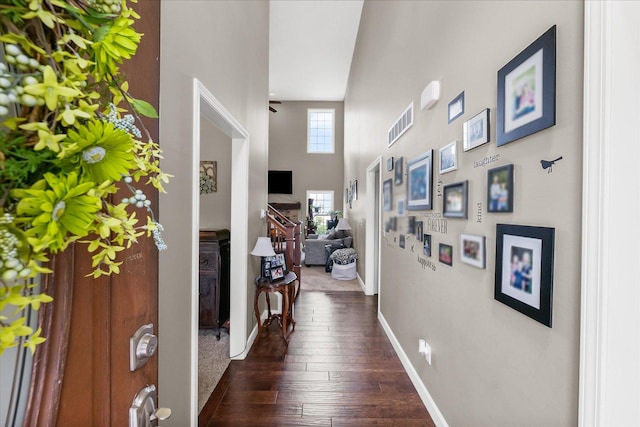 204 Campbell St, Tolono, IL 61880 - hall featuring dark wood-style floors and a towering ceiling