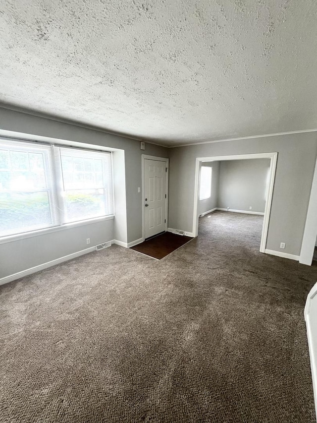 21142 Locust St, Matteson, IL 60443 - unfurnished living room featuring dark colored carpet and a textured ceiling