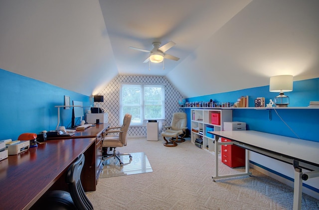 332 Stonemill Ln, Oswego, IL 60543 - carpeted office space with vaulted ceiling and ceiling fan