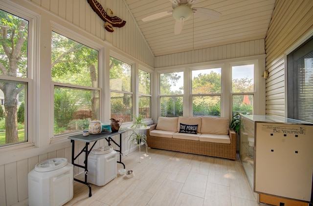 332 Stonemill Ln, Oswego, IL 60543 - sunroom featuring lofted ceiling and ceiling fan