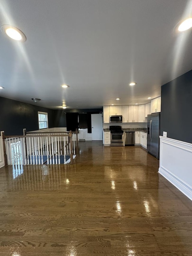 360 Chappel Ave, Calumet City, IL 60409 - kitchen with stainless steel appliances, white cabinets, dark wood-style flooring, and recessed lighting