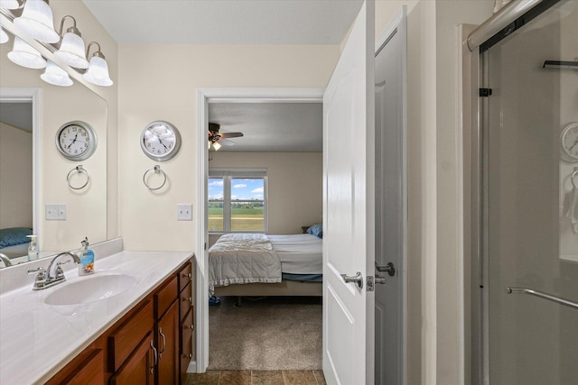 209A Evergreen St, Gifford, IL 61847 - bathroom featuring connected bathroom, vanity, an enclosed shower, and ceiling fan