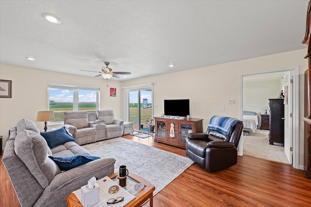 209A Evergreen St, Gifford, IL 61847 - living room featuring wood finished floors, ceiling fan, a textured ceiling, and recessed lighting