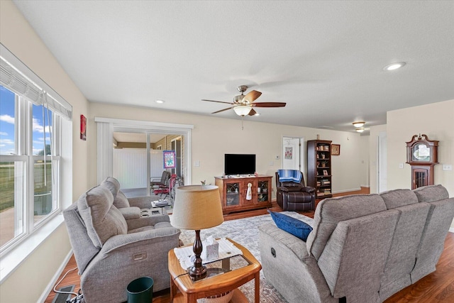 209A Evergreen St, Gifford, IL 61847 - living room with healthy amount of natural light, ceiling fan, dark wood finished floors, and recessed lighting