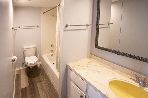 110 W Butterfield Rd Unit 405S, Elmhurst, IL 60126 - full bath featuring wood finished floors, vanity, and shower / bathtub combination with curtain