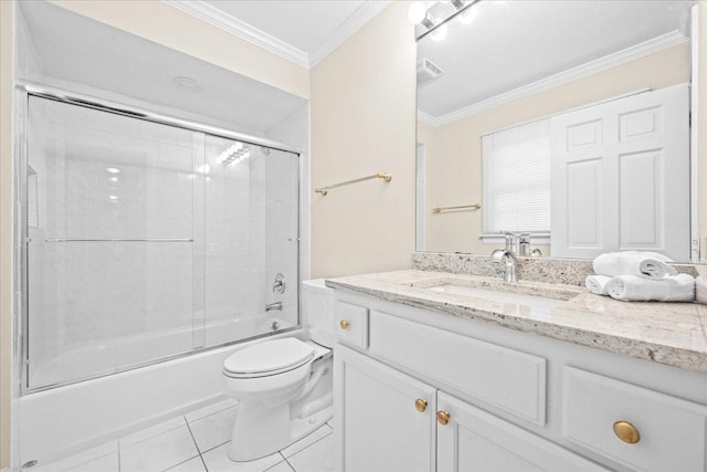912 Morningside Dr, Lake Forest, IL 60045 - bathroom with vanity, ornamental molding, enclosed tub / shower combo, and tile patterned floors
