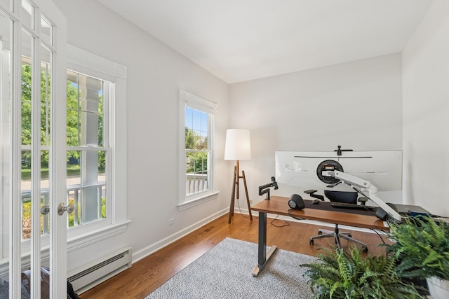 590 Oxford Ln, Lindenhurst, IL 60046 - home office with wood finished floors and a baseboard heating unit