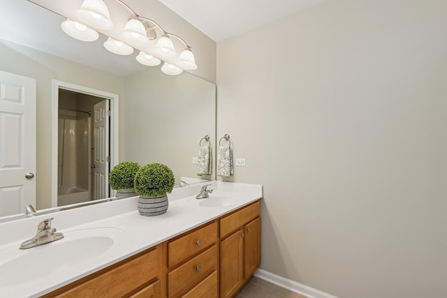 590 Oxford Ln, Lindenhurst, IL 60046 - full bathroom with double vanity, tile patterned floors, a shower, and a tub