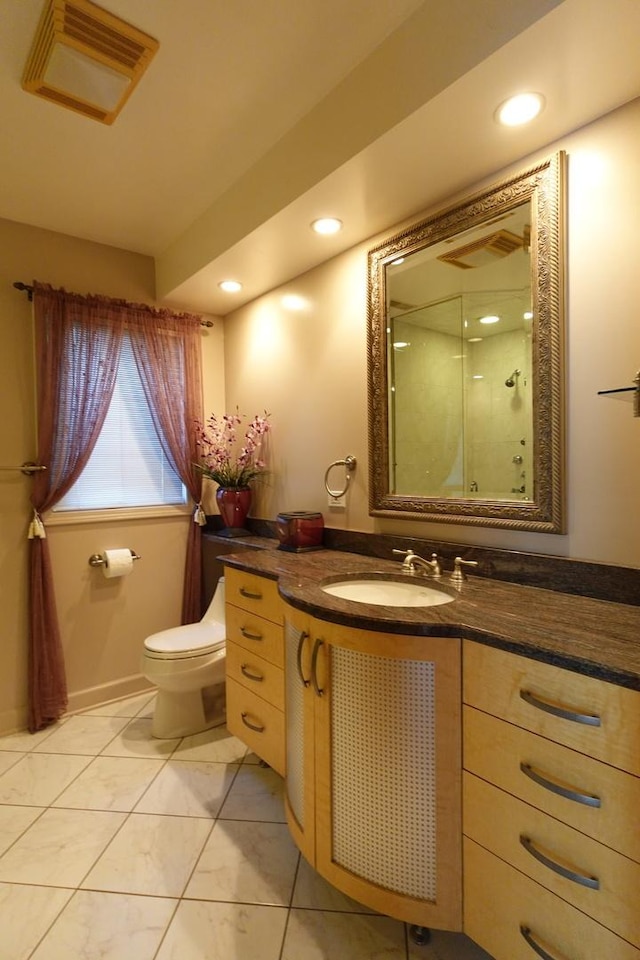 3533 N Natoma Ave, Chicago, IL 60634 - full bathroom featuring vanity, a shower stall, and recessed lighting