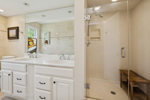 20830 W Exeter Rd, Kildeer, IL 60047 - bathroom featuring a shower stall, double vanity, and recessed lighting