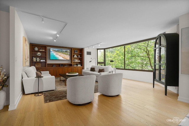 1410 N State Pkwy Unit 5B, Chicago, IL 60610 - living room featuring rail lighting, light wood finished floors, and built in shelves
