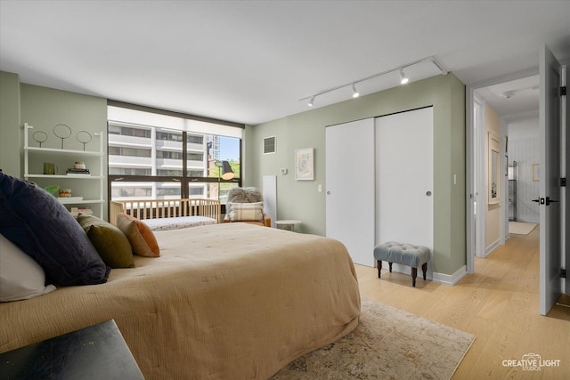 1410 N State Pkwy Unit 5B, Chicago, IL 60610 - bedroom featuring track lighting, light wood-style floors, and a closet