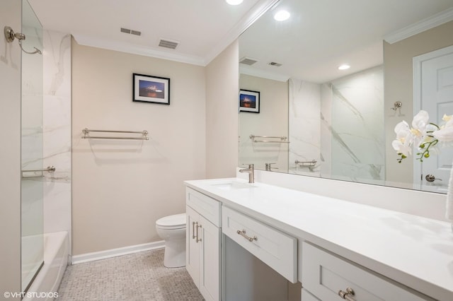 90 E Franklin Pl Unit 106, Lake Forest, IL 60045 - bathroom with ornamental molding, vanity, recessed lighting, and shower / tub combination