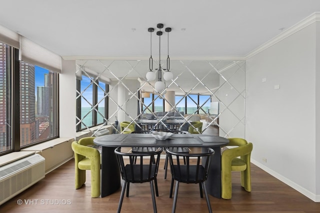 505 N Lake Shore Dr Unit 2110-11, Chicago, IL 60611 - dining room featuring crown molding, plenty of natural light, and wood finished floors