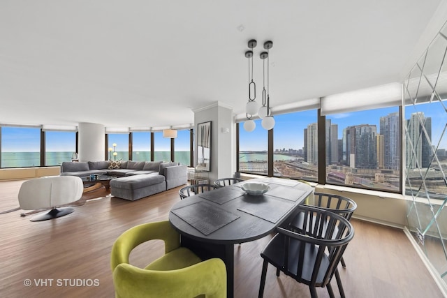 505 N Lake Shore Dr Unit 2110-11, Chicago, IL 60611 - dining area featuring wood finished floors, a water view, and floor to ceiling windows