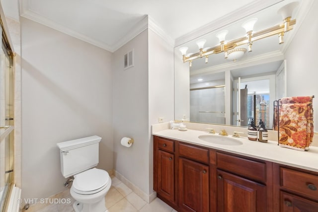 505 N Lake Shore Dr Unit 2110-11, Chicago, IL 60611 - bathroom featuring ornamental molding, vanity, a shower with door, and tile patterned flooring