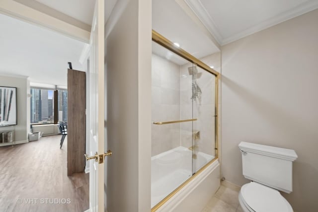 505 N Lake Shore Dr Unit 2110-11, Chicago, IL 60611 - bathroom with crown molding and bath / shower combo with glass door