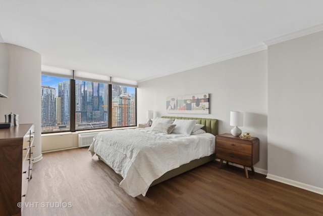 505 N Lake Shore Dr Unit 2110-11, Chicago, IL 60611 - bedroom with wood finished floors, crown molding, and a view of skyline