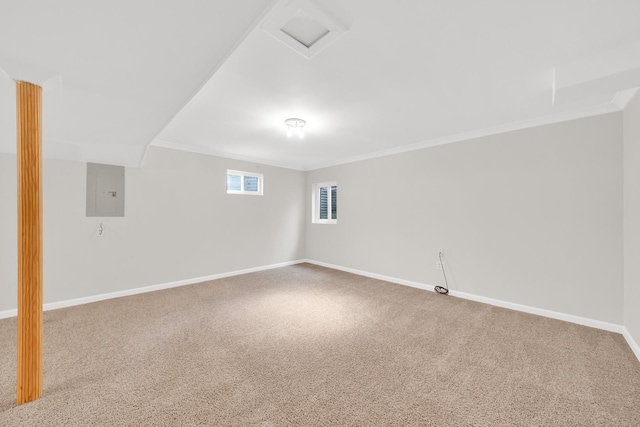 15 Harrison Ln, Streamwood, IL 60107 - unfurnished room featuring electric panel, carpet, and crown molding