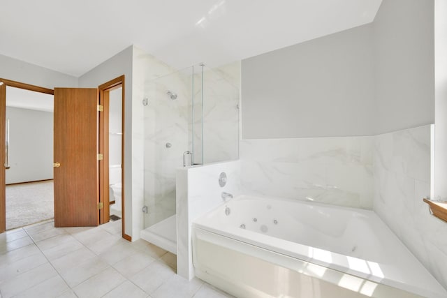 15 Harrison Ln, Streamwood, IL 60107 - full bathroom featuring a whirlpool tub, a marble finish shower, and tile patterned flooring