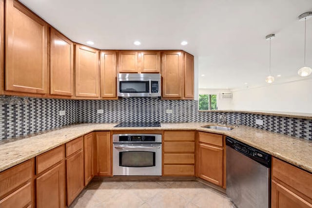 10130 S 84th Ter Unit 11107, Palos Hills, IL 60465 - kitchen with stainless steel appliances, tasteful backsplash, recessed lighting, pendant lighting, and light stone countertops