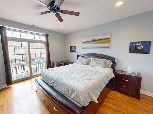 4968 N Milwaukee Ave Unit 2W, Chicago, IL 60630 - bedroom with access to outside, light wood-type flooring, recessed lighting, and a ceiling fan