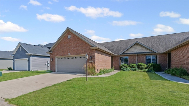4537 Nicklaus Dr, Champaign, IL 61822 - view of front of home with brick siding, an attached garage, driveway, and a front yard