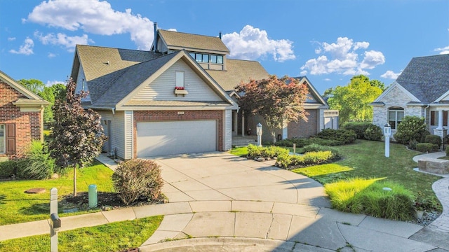 2405 Prairieridge Pl, Champaign, IL 61822 - craftsman-style house with a shingled roof, driveway, a garage, a front lawn, and brick siding
