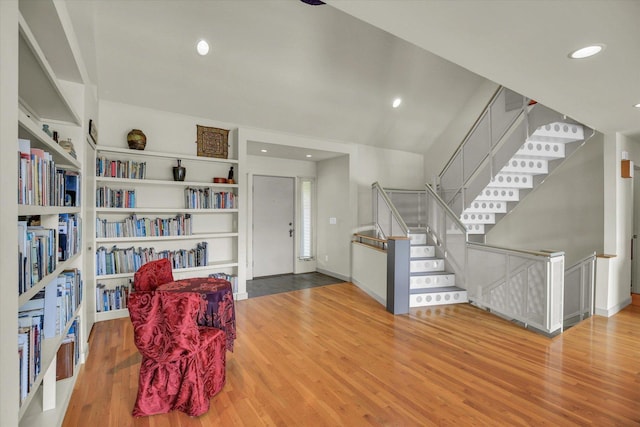 2405 Prairieridge Pl, Champaign, IL 61822 - sitting room featuring wood finished floors, stairs, and recessed lighting