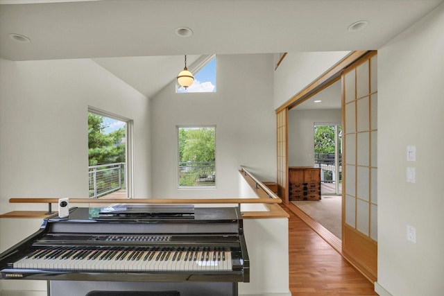 2405 Prairieridge Pl, Champaign, IL 61822 - staircase with wood finished floors, lofted ceiling, and recessed lighting