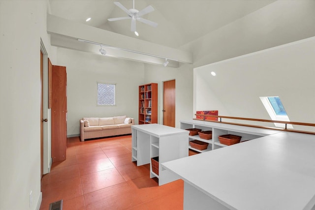 2405 Prairieridge Pl, Champaign, IL 61822 - office space featuring a skylight, vaulted ceiling, recessed lighting, a ceiling fan, and rail lighting