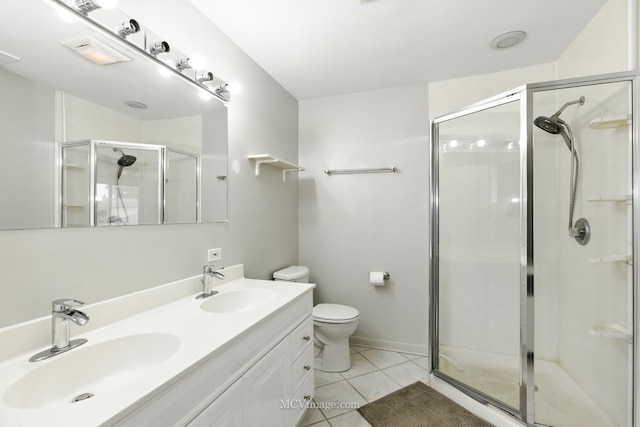7003 W Carol Ave, Niles, IL 60714 - bathroom with a shower stall, double vanity, and tile patterned floors